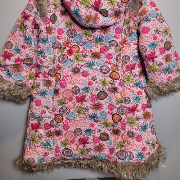 Pink Abstract Floral Corduroy Quilted Jacket with Fur - Size 4T - Picture 3 of 4